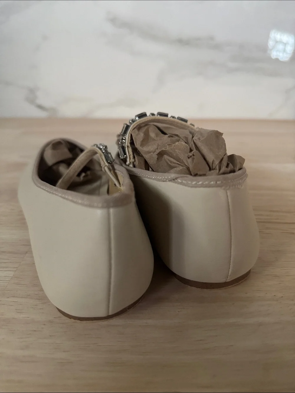 Zara Girls Cream Dress Flats with Gem-Embellished Strap EUC
